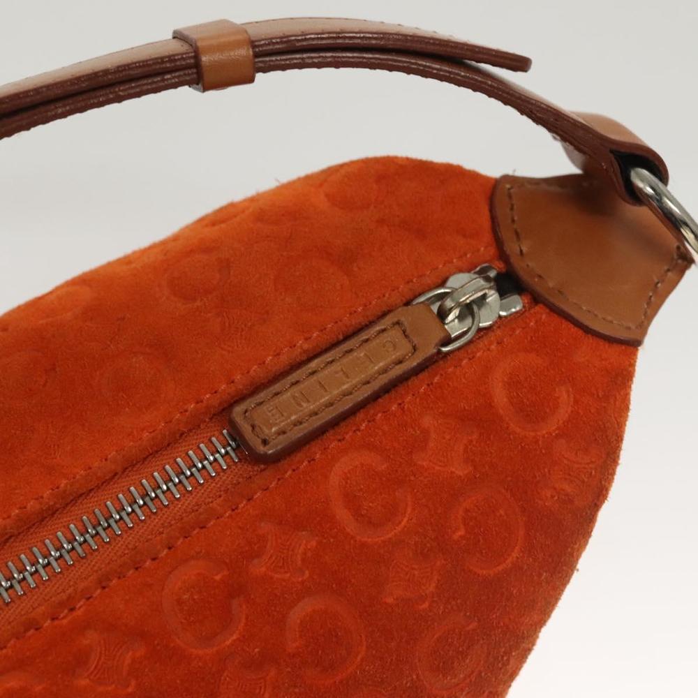 CELINE C Macadam Canvas Hand Bag Suede Orange Silver Auth bs27483 - Picture 14 of 16